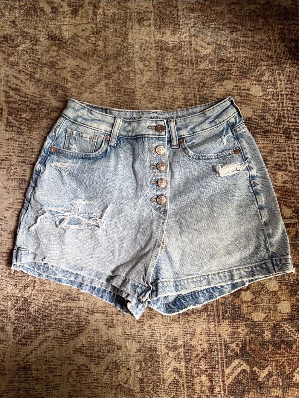High-Waist Light Blue Distressed Denim Skort